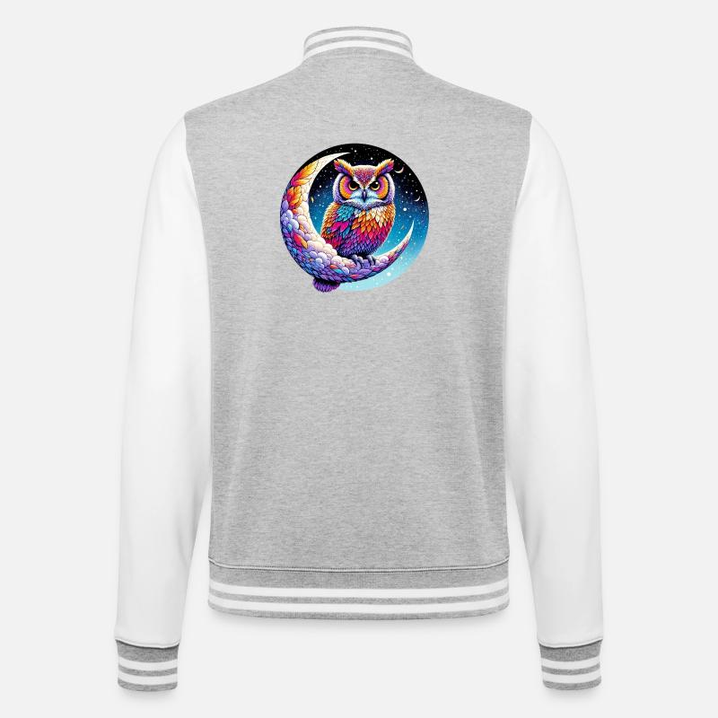Eule auf dem Mond - College-Sweatjacke - Grau meliert/Weiß