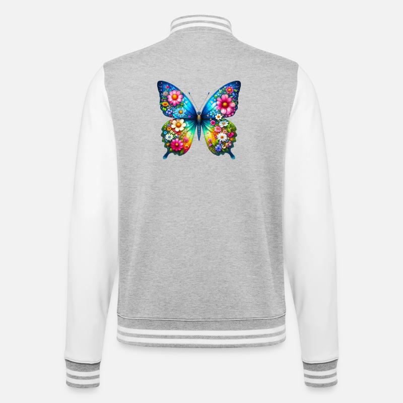 Fleurs de fleurs de papillon - Veste Teddy - gris chiné / blanc