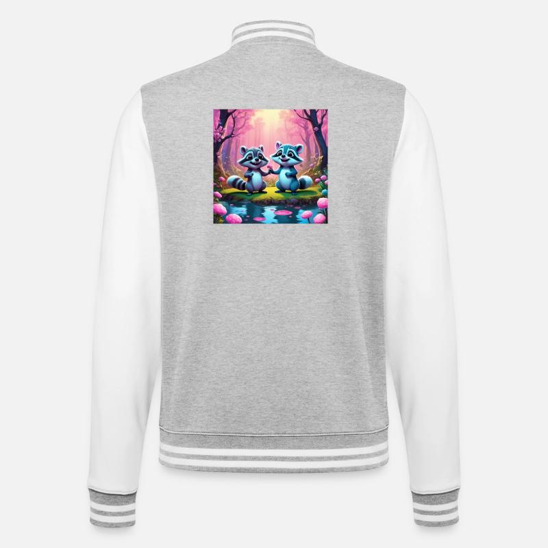 Waschbären im Märchenwald - College-Sweatjacke - Grau meliert/Weiß