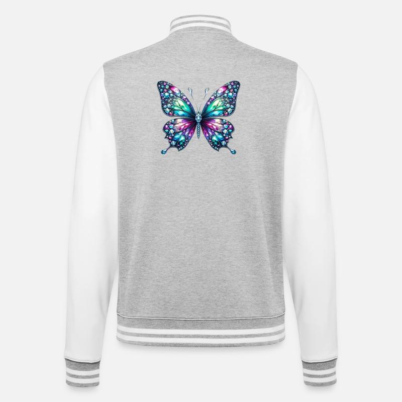 Papillon, Diamant, Diamants, Cristaux, Cristal - Veste Teddy - gris chiné / blanc
