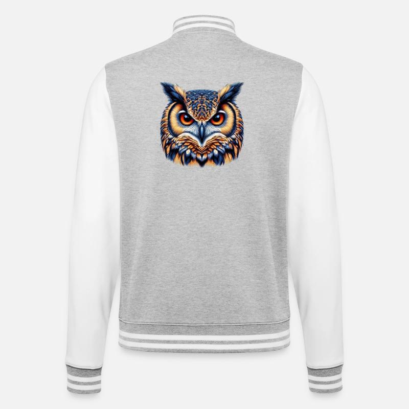 Eule - College-Sweatjacke - Grau meliert/Weiß