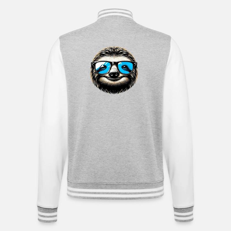 Faultier mit Sonnenbrille - College-Sweatjacke - Grau meliert/Weiß