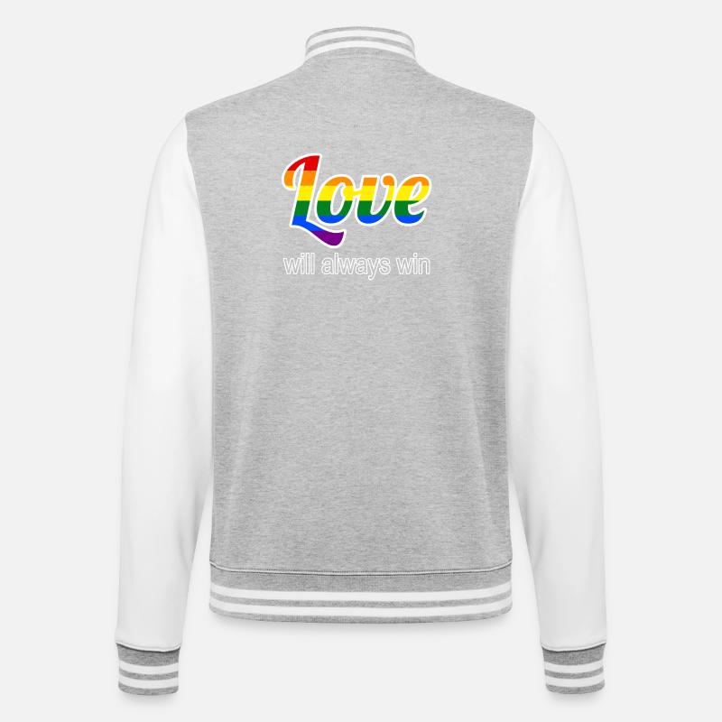 Liebe siegt im Regenbogenstil - College-Sweatjacke - Grau meliert/Weiß