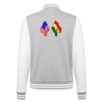 Flagge USA und Flagge Bolivien - College-Sweatjacke - Grau meliert/Weiß - Hinten - Marisol (170cm)