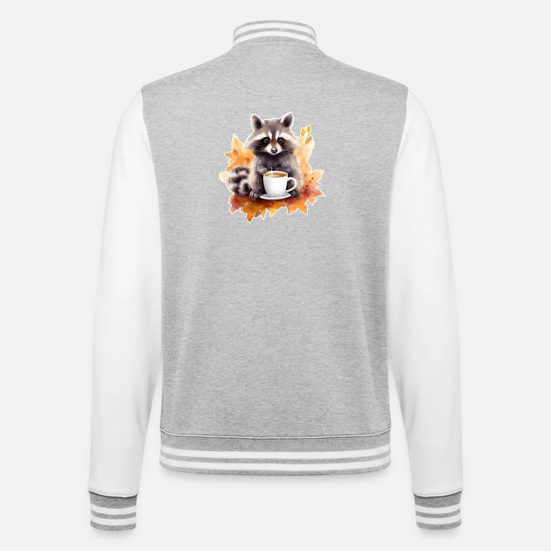 Herbst Waschbär Kaffee Gemütlich - College-Sweatjacke - Grau meliert/Weiß