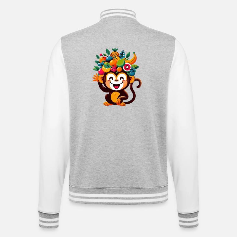 Affe - College-Sweatjacke - Grau meliert/Weiß