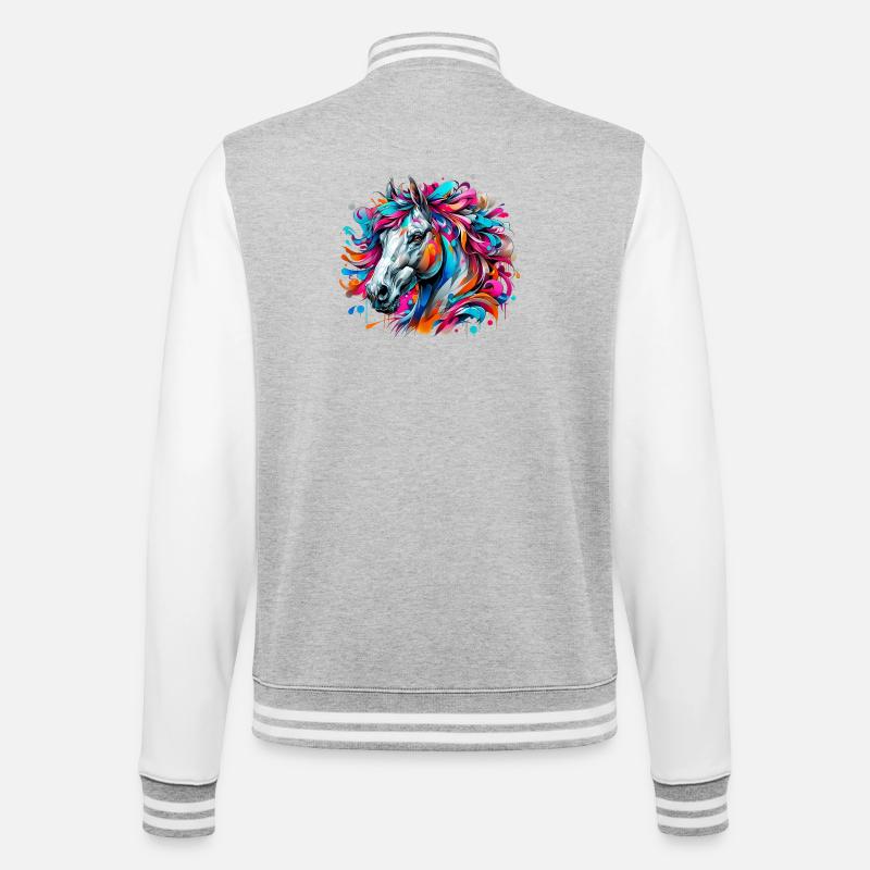Pferd - College-Sweatjacke - Grau meliert/Weiß