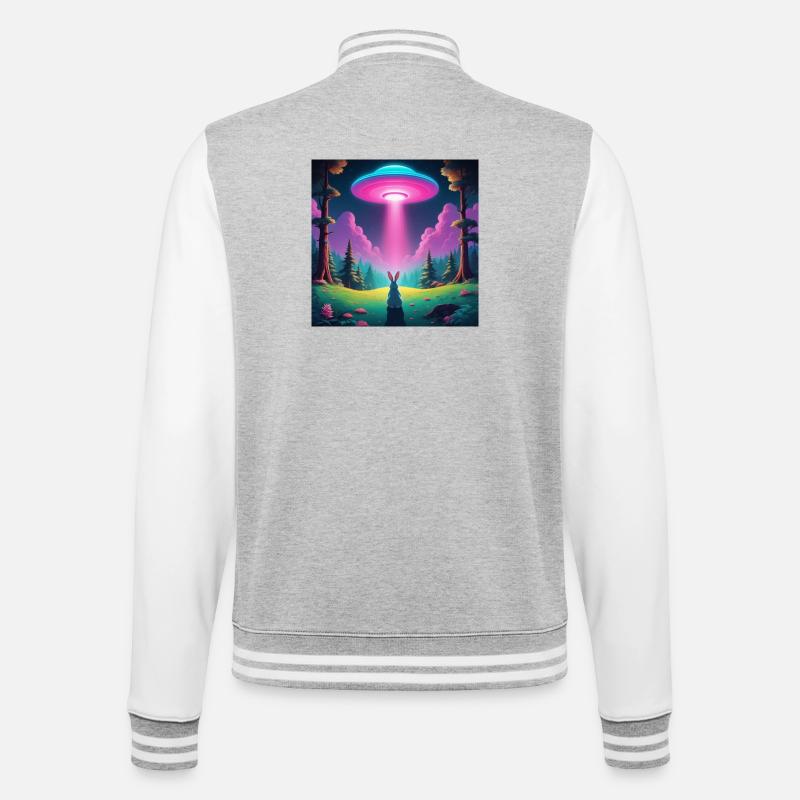 UFO mit Hase - College-Sweatjacke - Grau meliert/Weiß