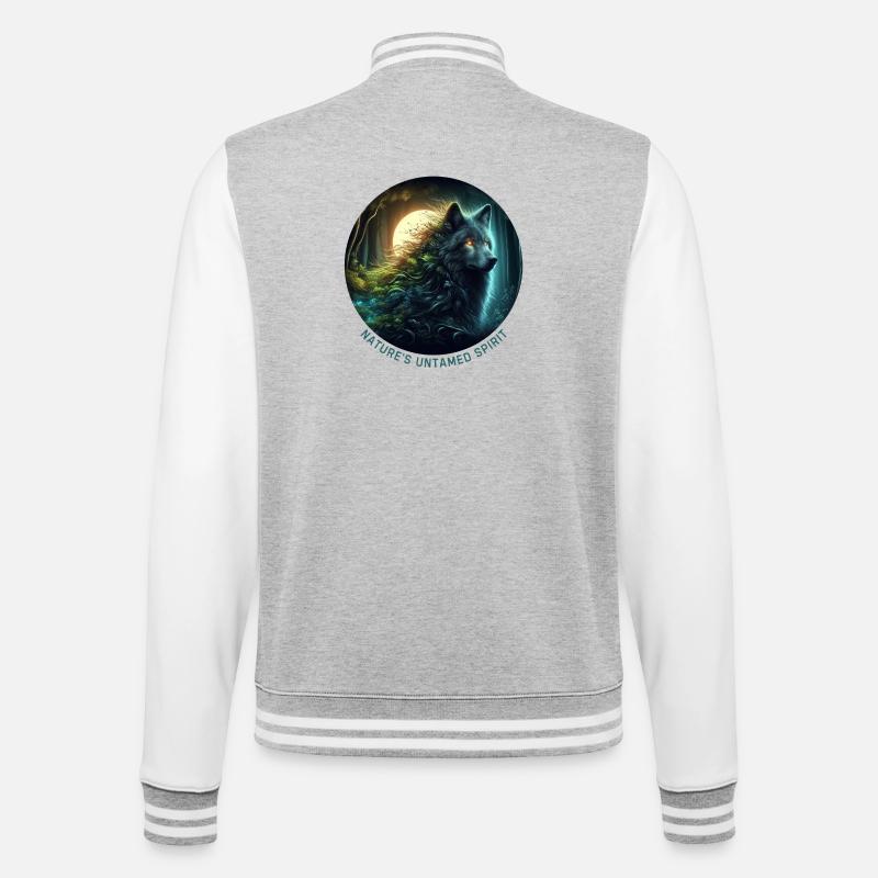 Der Wolf im Nachtwald - College-Sweatjacke - Grau meliert/Weiß