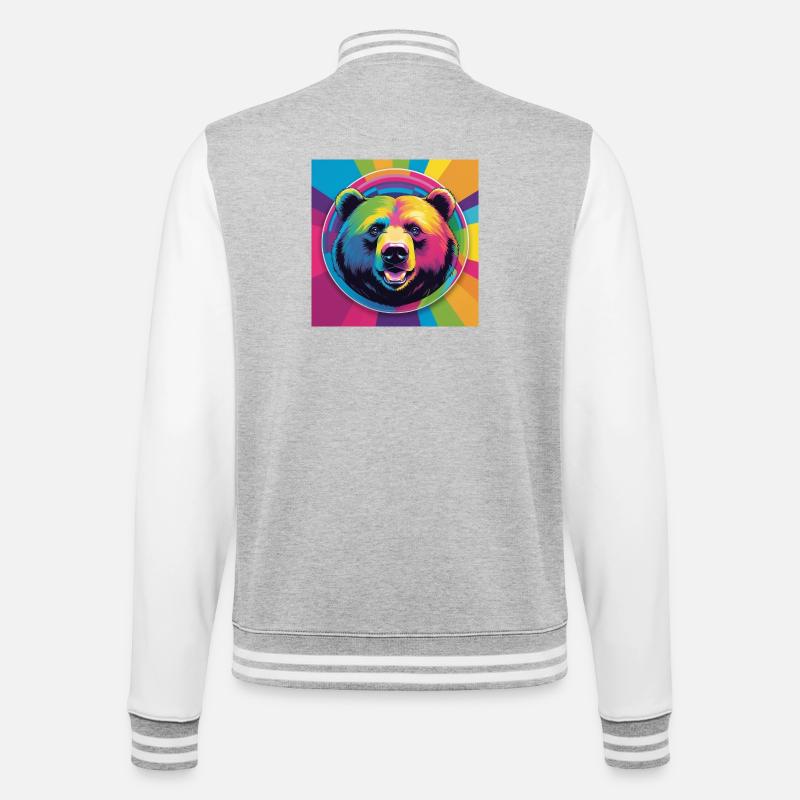 Rainbow Bear - College Sweat Jacket - heather grey/white