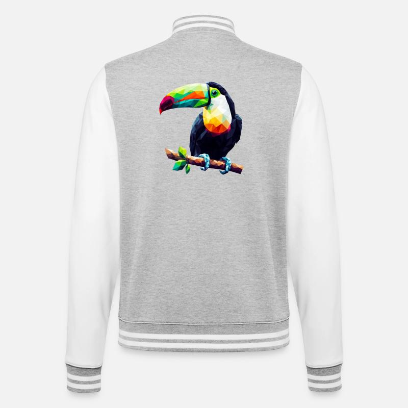 Polygonaler Tukan - College-Sweatjacke - Grau meliert/Weiß