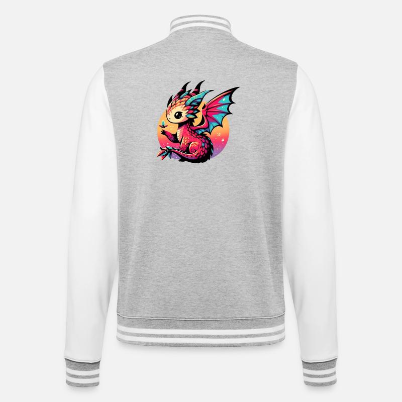 Drachen - College-Sweatjacke - Grau meliert/Weiß