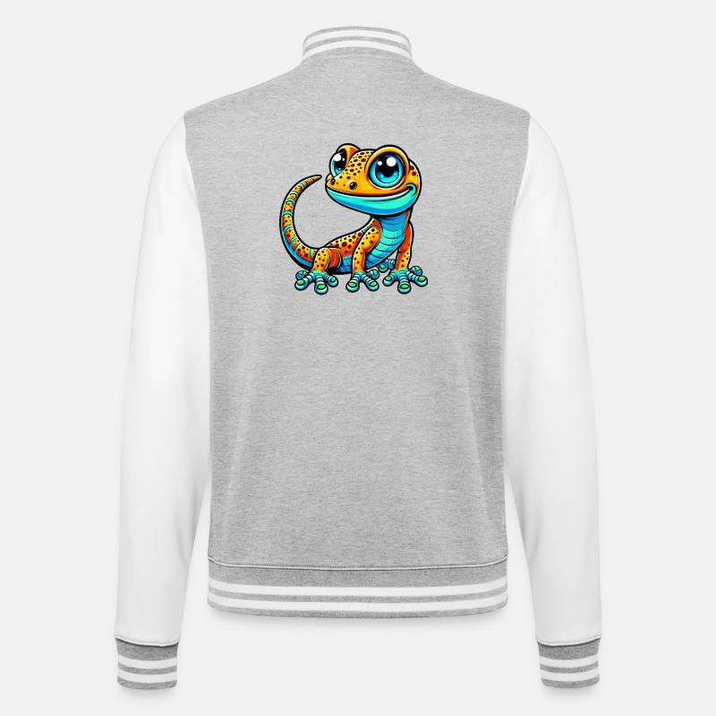 Gecko - College-Sweatjacke - Grau meliert/Weiß
