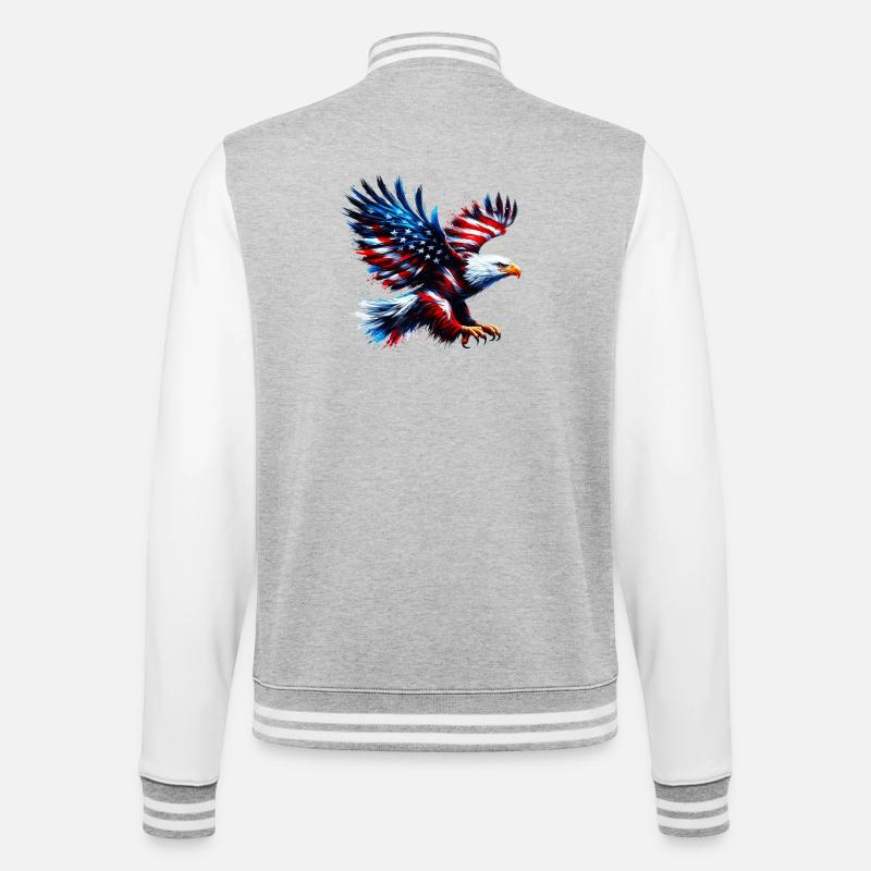 Eagle Flag USA USA Américain - Veste Teddy - gris chiné / blanc
