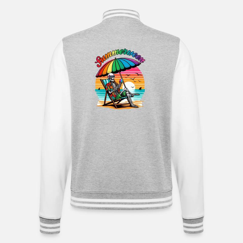Summerween Skeleton: Chillen im Sommer - College-Sweatjacke - Grau meliert/Weiß