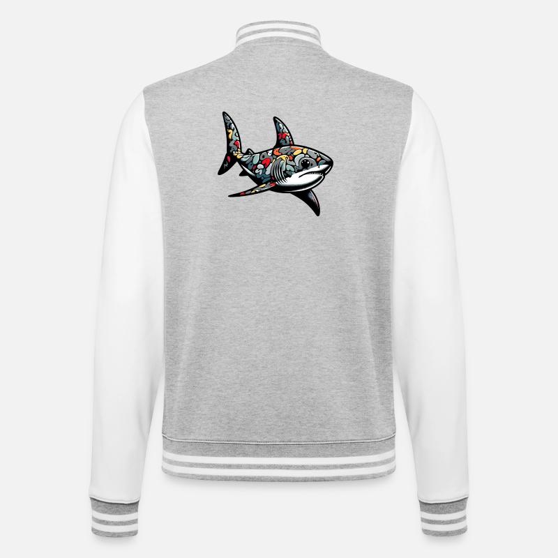 Requin - Veste Teddy - gris chiné / blanc