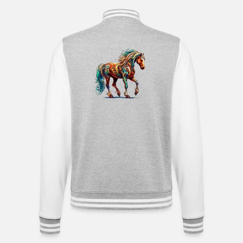 Pferd - College-Sweatjacke - Grau meliert/Weiß