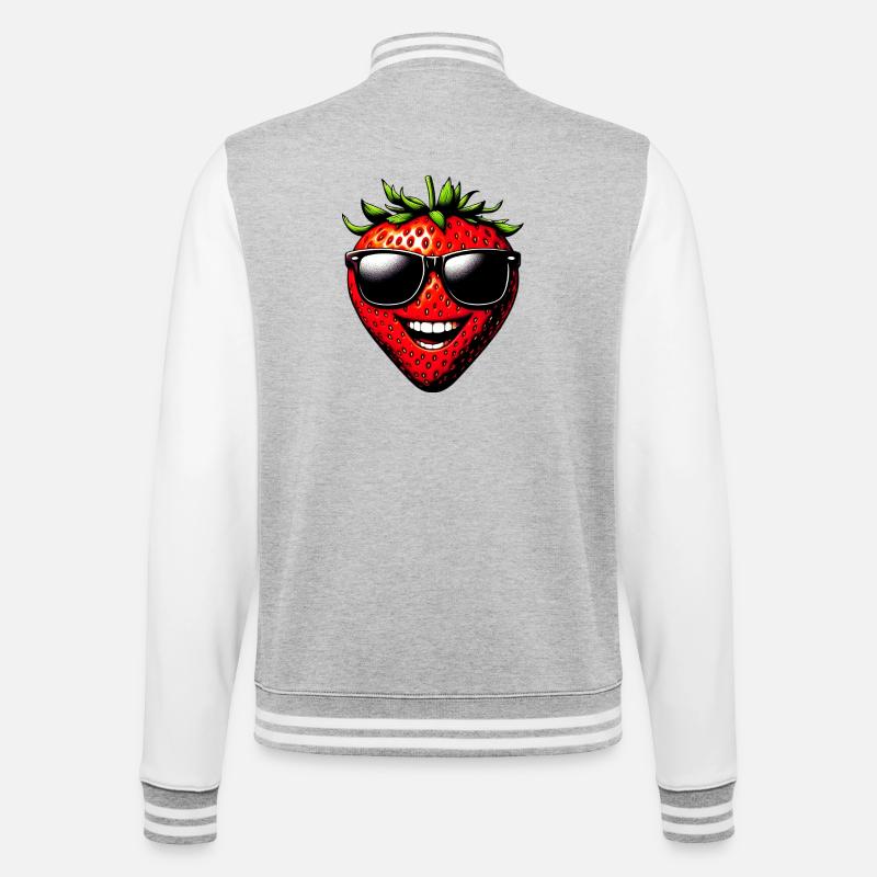Erdbeere mit Sonnenbrille - College-Sweatjacke - Grau meliert/Weiß