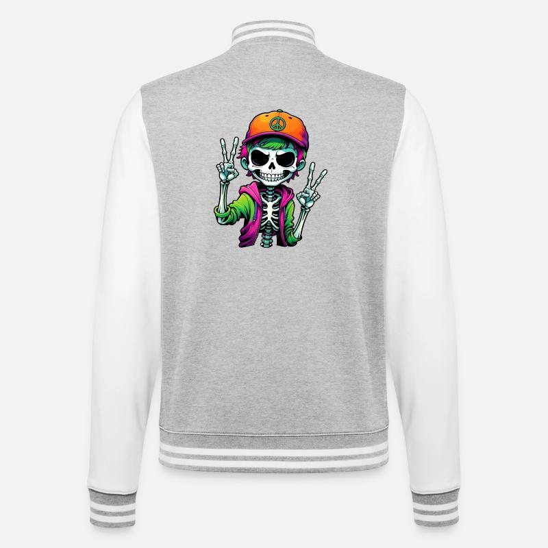 Mignon dessin animé squelette garçon - Veste Teddy - gris chiné / blanc