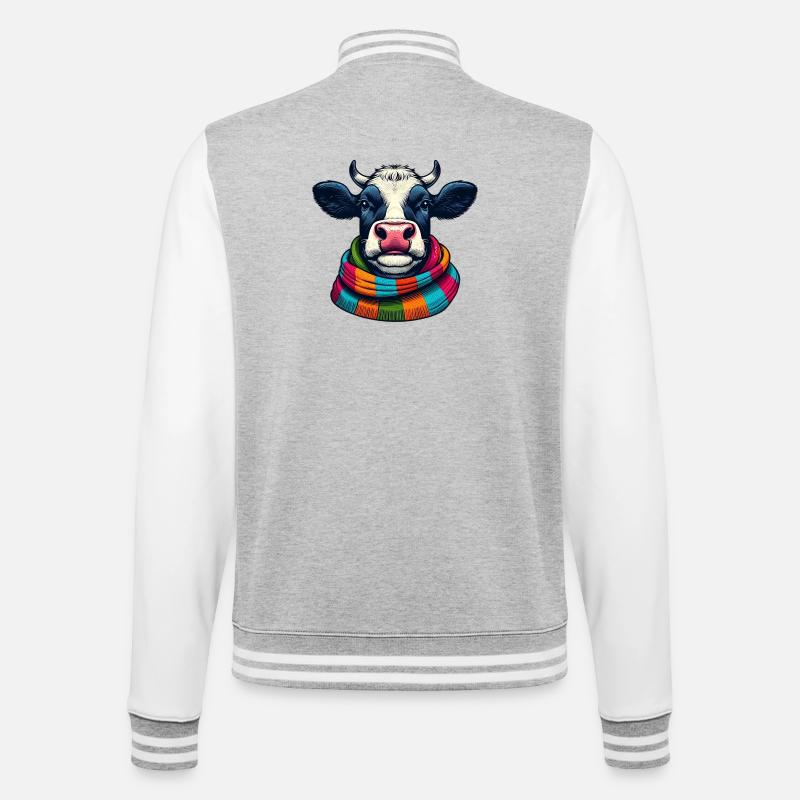Cow - College Sweat Jacket - heather grey/white