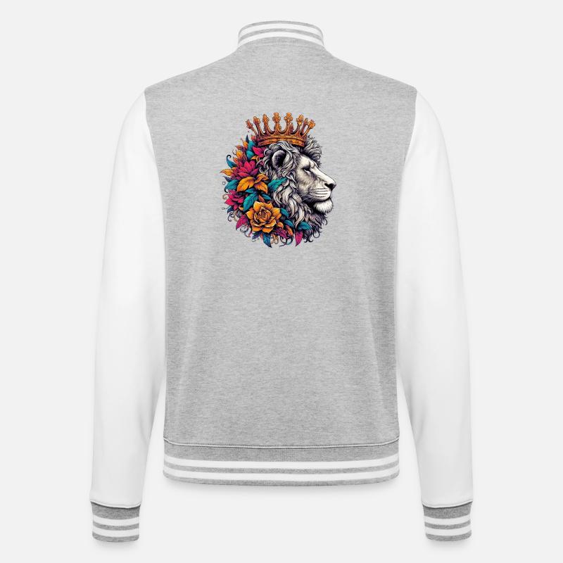Löwe mit der Krone - College-Sweatjacke - Grau meliert/Weiß