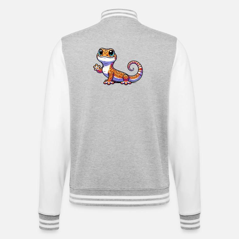 Gecko - College-Sweatjacke - Grau meliert/Weiß