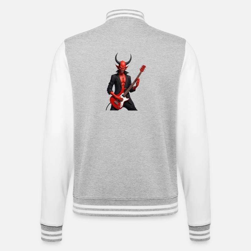 Teufel mit roter E-Gitarre - College-Sweatjacke - Grau meliert/Weiß