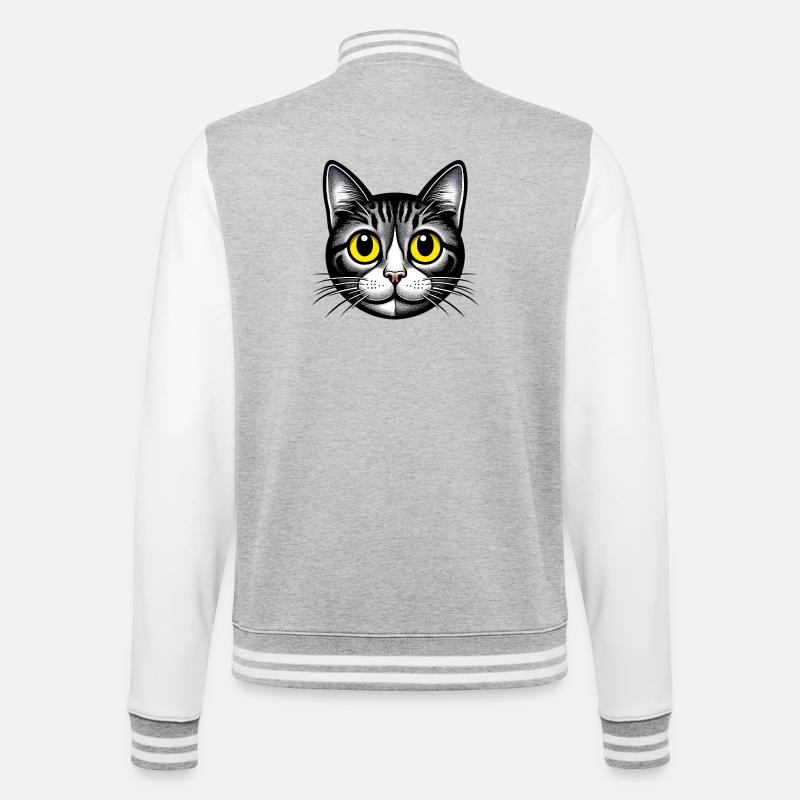 Katze - College-Sweatjacke - Grau meliert/Weiß
