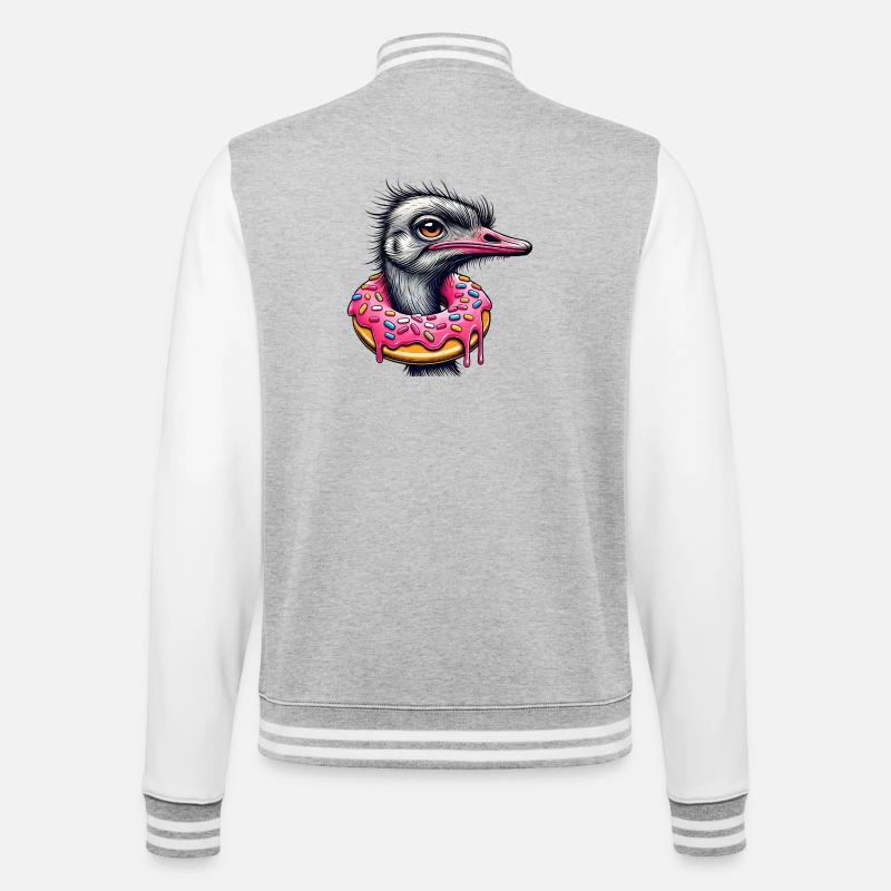 witziger Augenschmaus - Vogel Strauß mit Donut - College-Sweatjacke - Grau meliert/Weiß