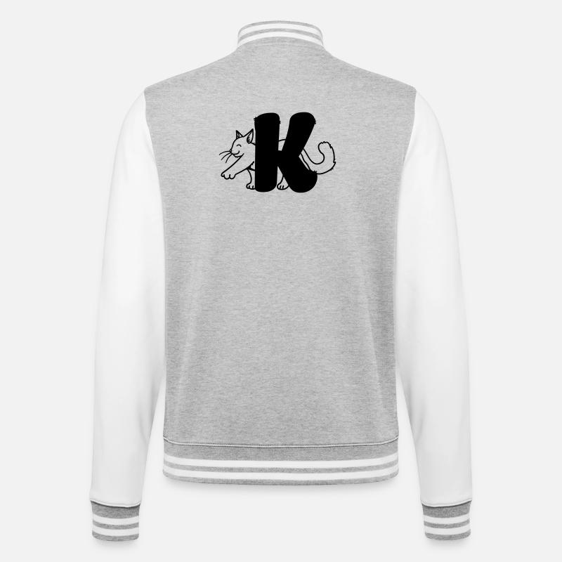 Lettre K chat - Veste Teddy - gris chiné / blanc