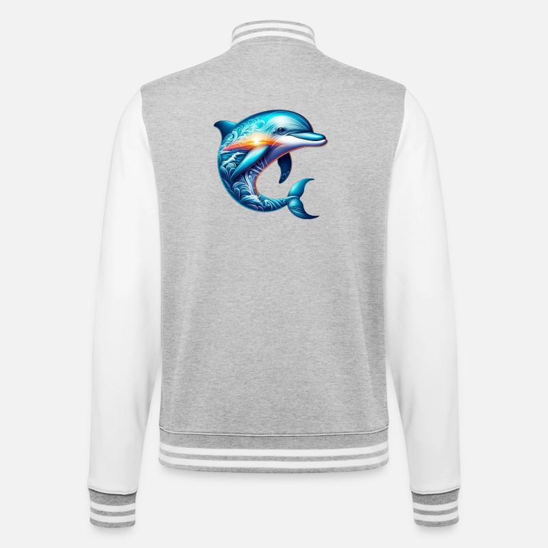 Delfin - College-Sweatjacke - Grau meliert/Weiß