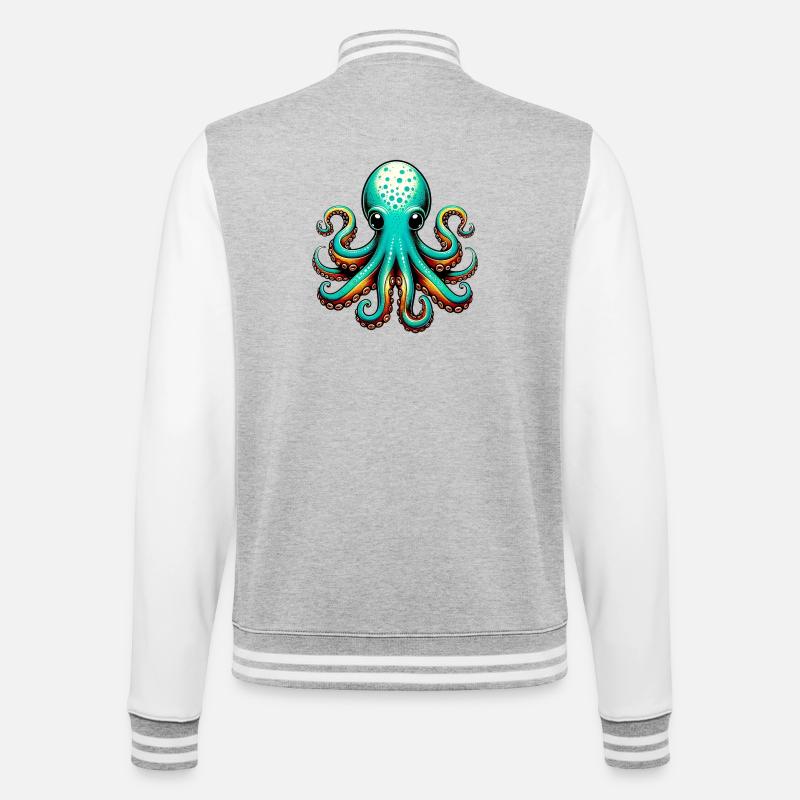 Krake - College-Sweatjacke - Grau meliert/Weiß