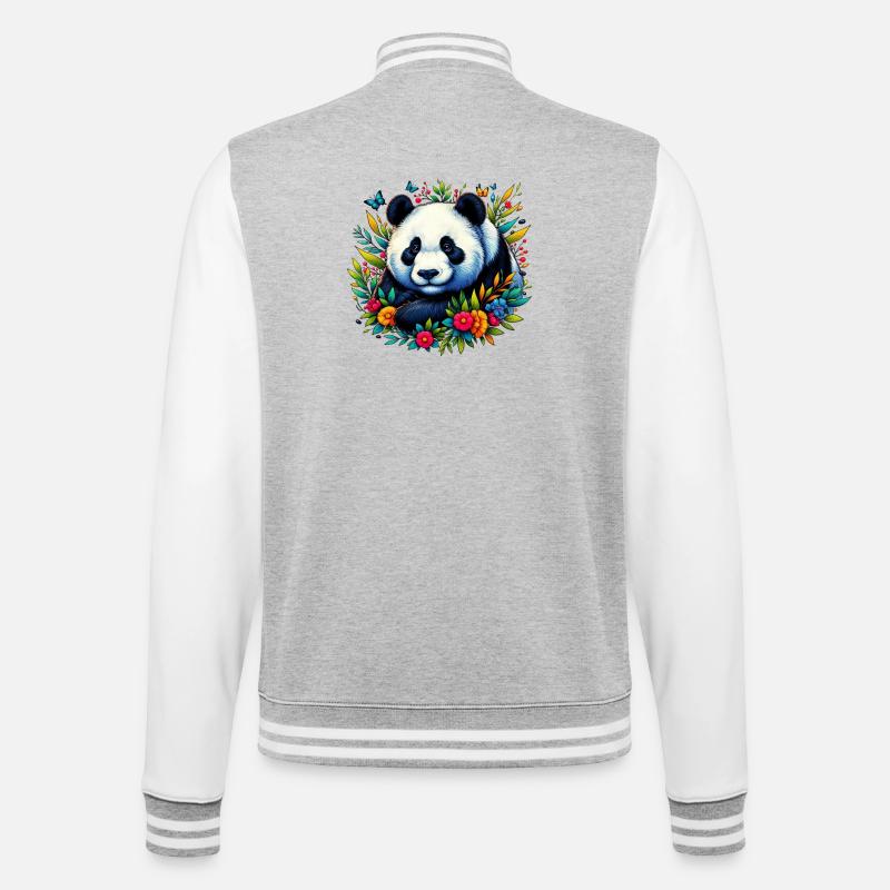 Panda - College-Sweatjacke - Grau meliert/Weiß
