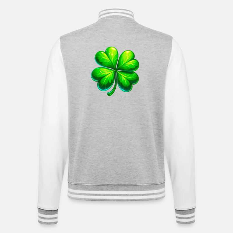 Vierblättriges Kleeblatt - College-Sweatjacke - Grau meliert/Weiß