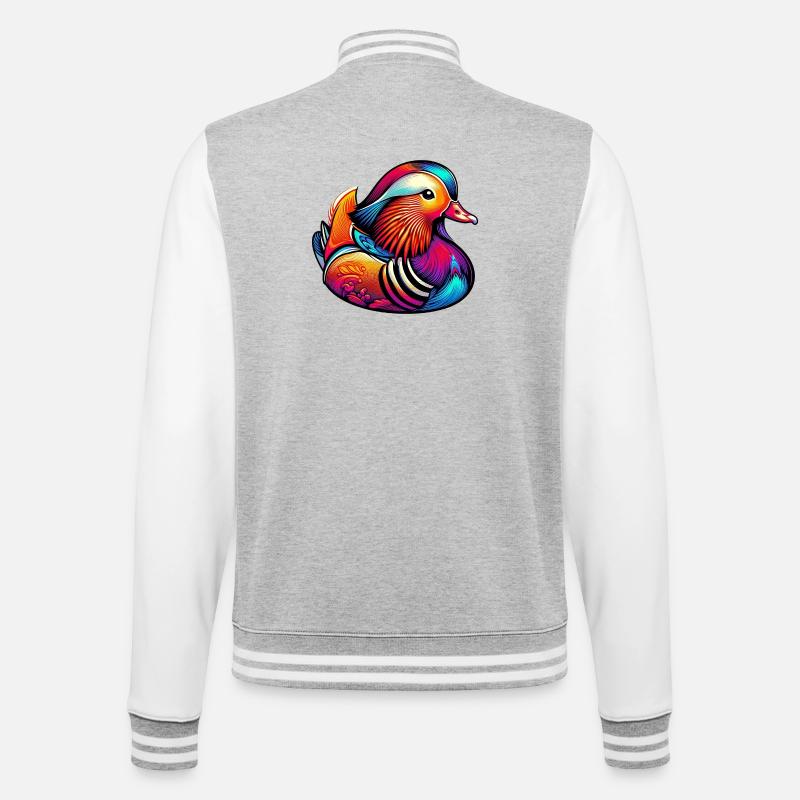 Mandarinente - College-Sweatjacke - Grau meliert/Weiß