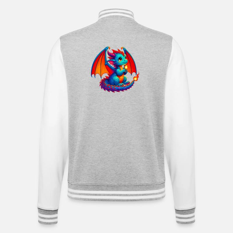 Drache - College-Sweatjacke - Grau meliert/Weiß