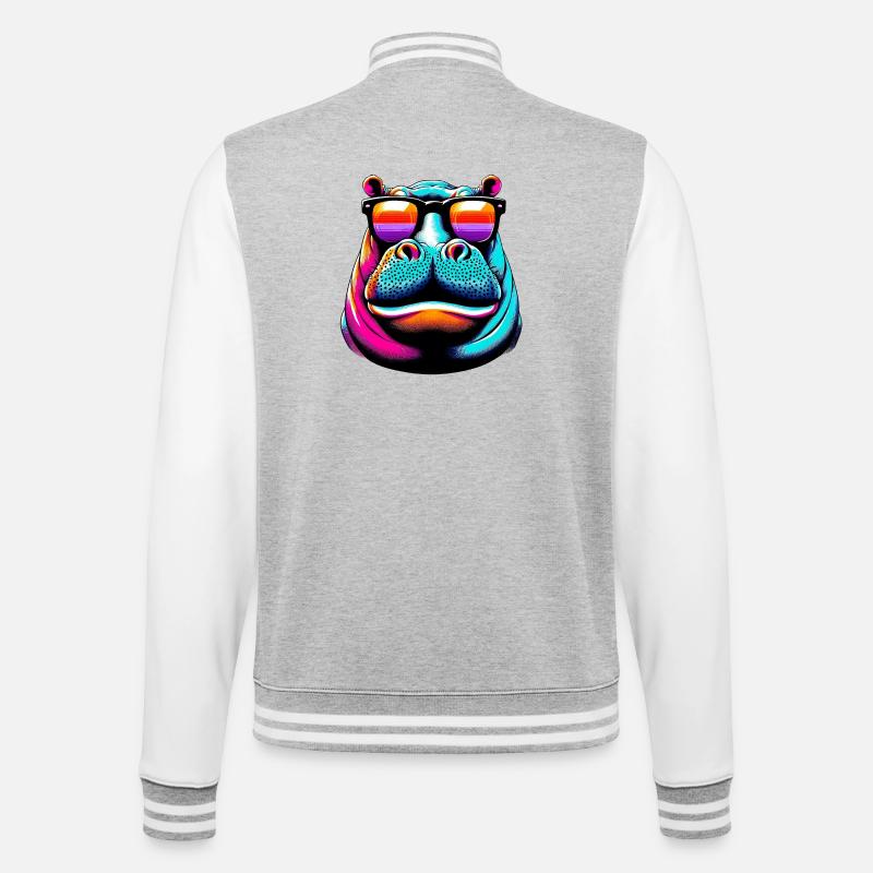Nilpferd mit Sonnenbrille - College-Sweatjacke - Grau meliert/Weiß