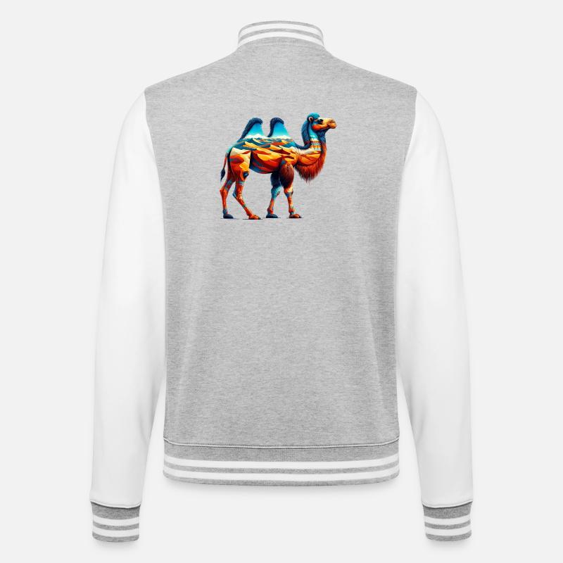 Kamel - College-Sweatjacke - Grau meliert/Weiß