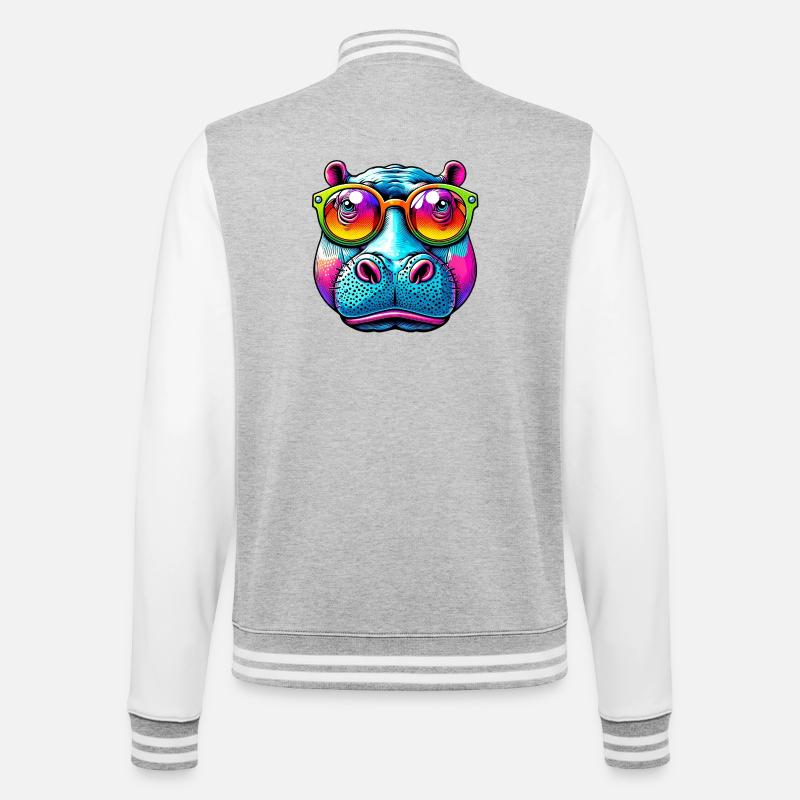 Nilpferd mit Sonnenbrille - College-Sweatjacke - Grau meliert/Weiß