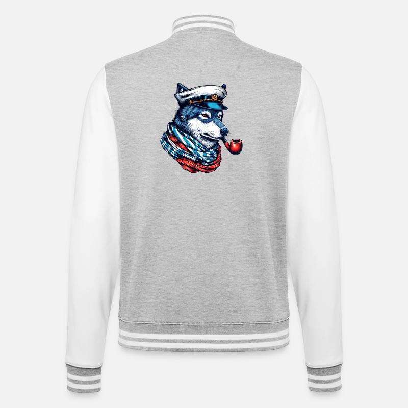 Seewolf Wolf Wölfe - College-Sweatjacke - Grau meliert/Weiß