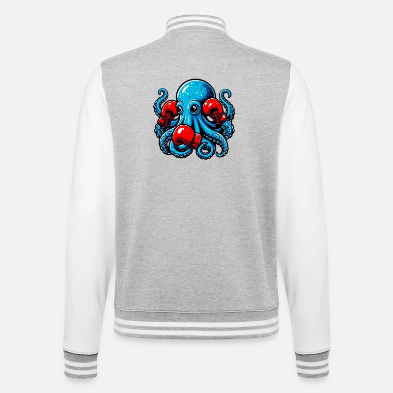 Krake - College-Sweatjacke - Grau meliert/Weiß