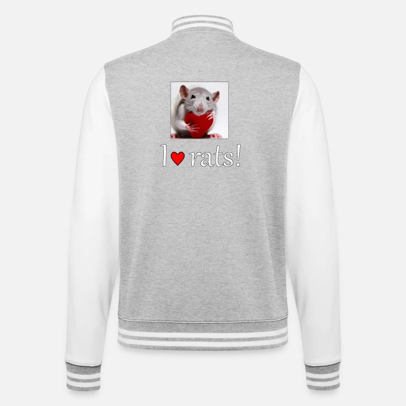 Ratte mit Herz - College-Sweatjacke - Grau meliert/Weiß