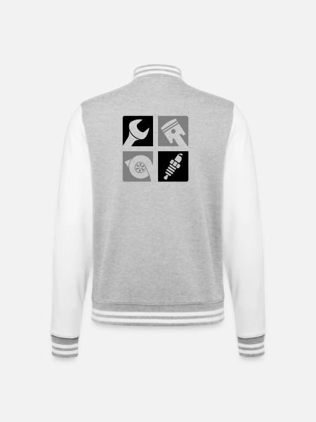 Wrench Piston Turbo Spark Plug Emblem - College Sweat Jacket - heather grey/white