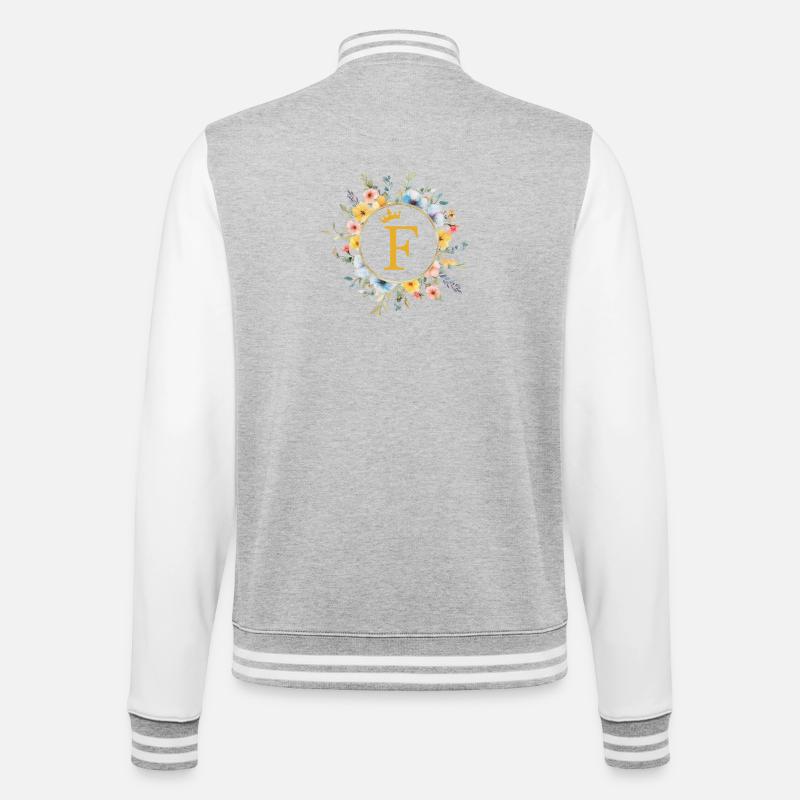 F Monogramme, Cercle de fleurs, Personnalisable - Veste Teddy - gris chiné / blanc