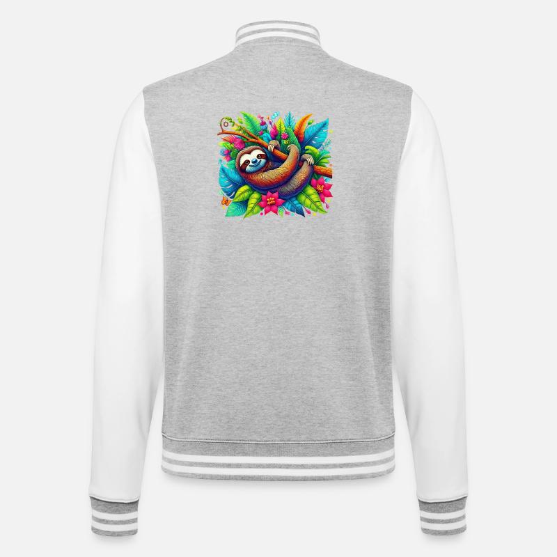 Faultier - College-Sweatjacke - Grau meliert/Weiß