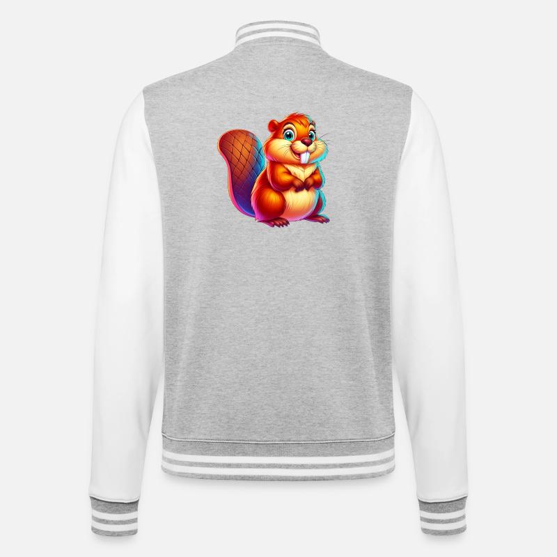 Bieber - College-Sweatjacke - Grau meliert/Weiß