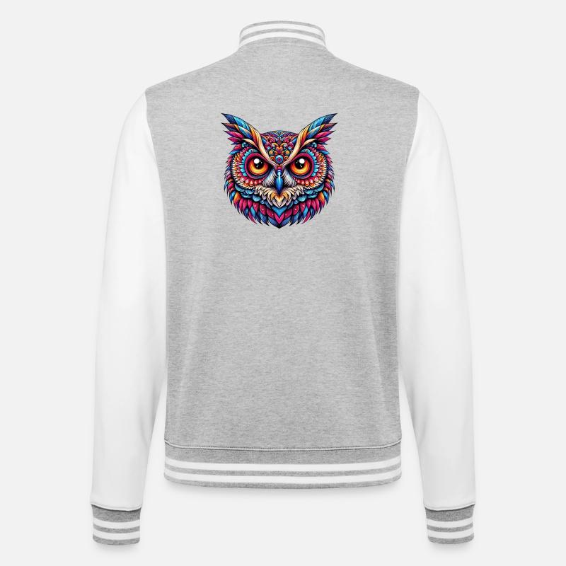 Eule - College-Sweatjacke - Grau meliert/Weiß