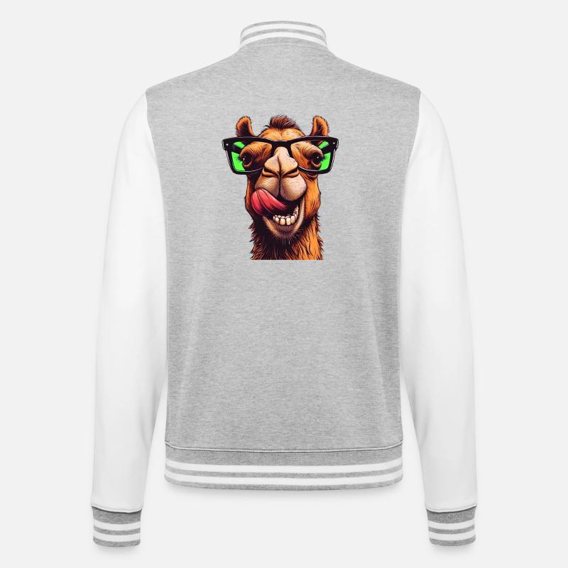 Kamel mit Sonnenbrille - College-Sweatjacke - Grau meliert/Weiß