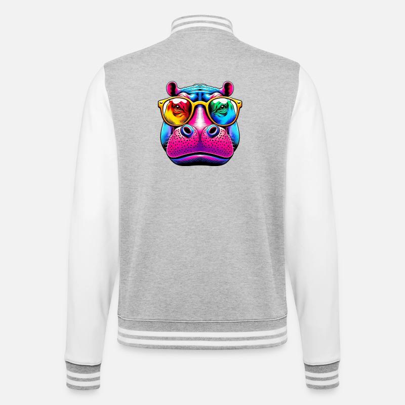 Hippopotame avec lunettes de soleil - Veste Teddy - gris chiné / blanc