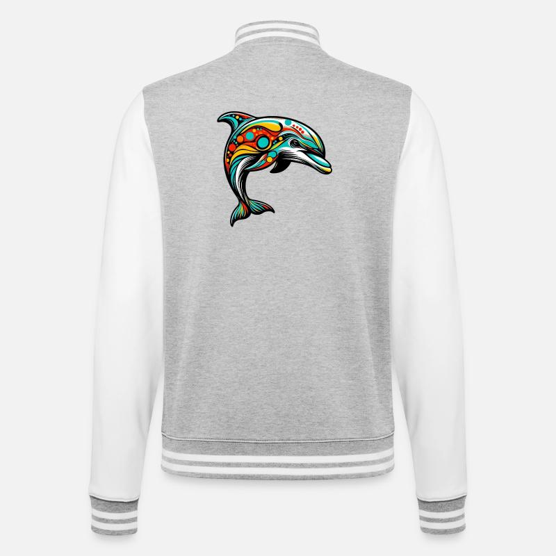 Delfin - College sweatjakke - grå meleret/hvid